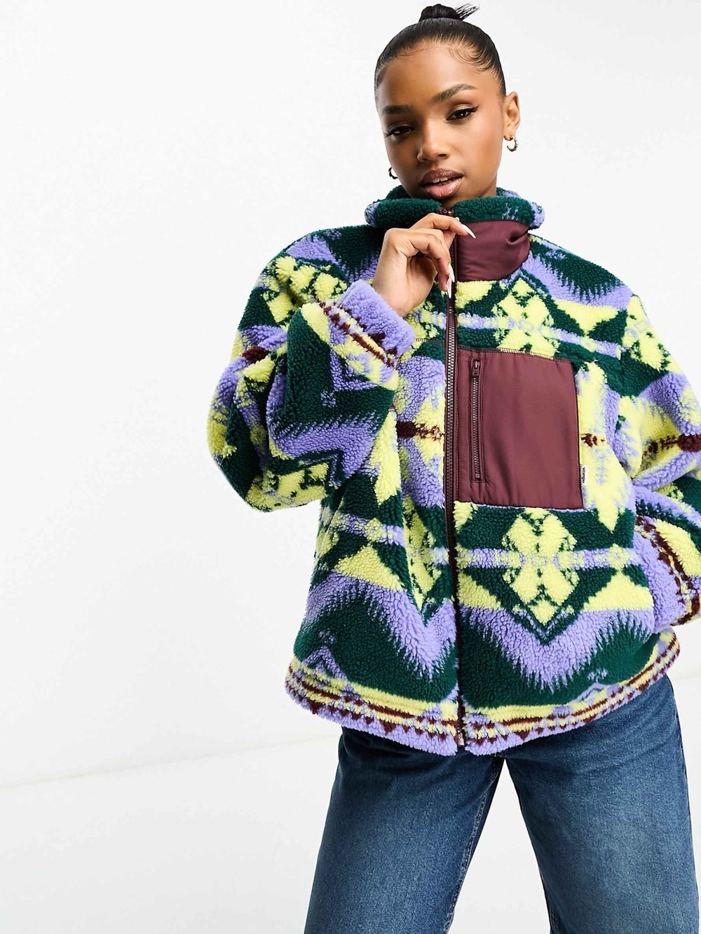 Wrangler sherpa zip through printed fleece